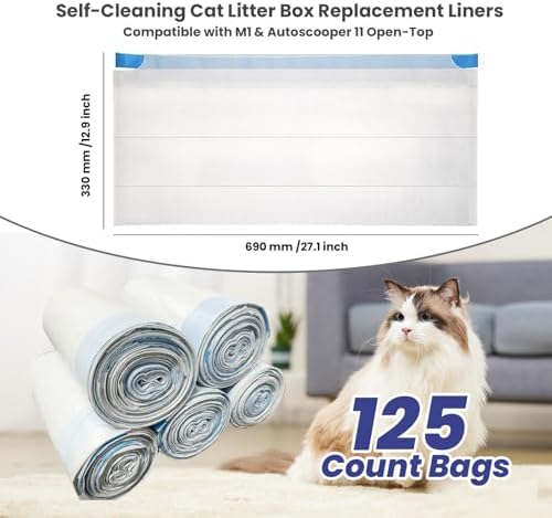 125 Counts Cat Litter Liner Bags Compatible with Neakasa and PetPivot Open-Top Pet Automatic Self Cleaning Cat Litter Box, Waste Bags, 27" x 13"Heavy Duty Replacement Trash Bags with Drawstring (Blue) - Image 3