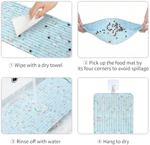 Ptlom Pet Placemat for Dog and Cat, Anti-Slip Waterproof Dogs Feeding Mat Prevent Food and Water Overflow, Bowl Mats Suitable for Medium and Small Pets, Bluedonut, Silicone - Image 7