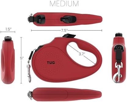 TUG Monochrome 360° Tangle-Free Retractable Dog Leash | 16 ft Strong Nylon Tape (Medium, Red) - Image 2