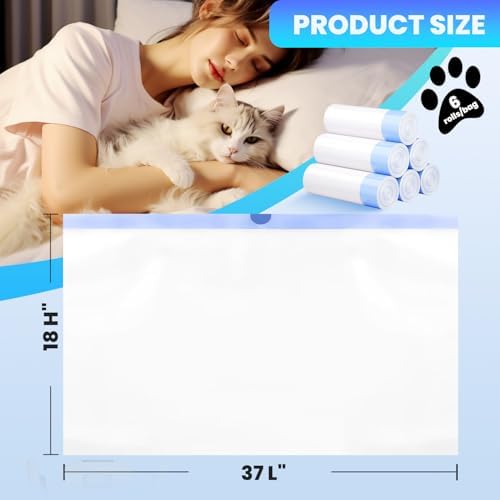 60 Pack Jumbo Cat Litter Bags - 3MIL Extra Thick Leakproof Litter Box Liners, 37"x18" Heavy Duty Drawstring Cat Litter Liners for Automatic Litter Box, Odor Control Disposable Kitty Litter Bags 6 Roll - Image 3