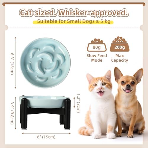 Elevated Ceramic Slow Feeder Cat Bowl, 6.3'' Wide Whisker Friendly - Image 2