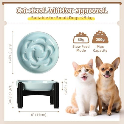 Elevated Ceramic Slow Feeder Cat Bowl, 6.3'' Wide Whisker Friendly - Image 2