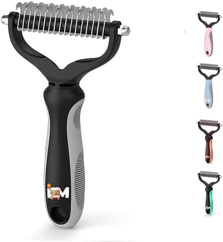 2-Sided Dematting & Deshedding Comb for Dogs & Cats – Undercoat Detangler Brush for Shedding, Matted Hair & Fur Remover Tool, Ergonomic Handle for Stress-Free Pet Grooming (Grey) by IZM