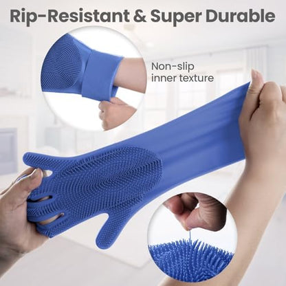DELOMO Large Silicone Pet Grooming Gloves Dog Washing Gloves, 1 Pair Blue - Image 3