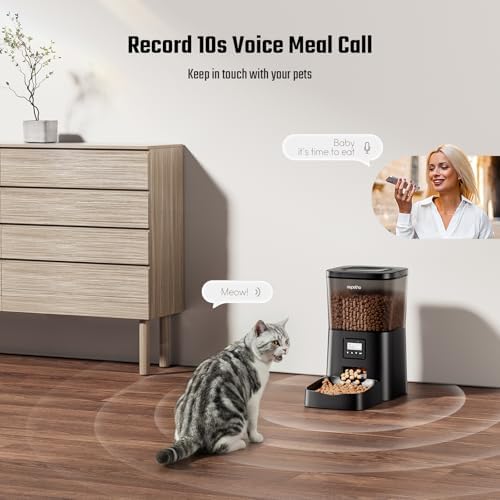 Espelho Automatic Cat Feeder- 4L Timed Cat Food Dispenser 1-6 Meals Control for Cat and Small Dog- Auto Pet Feeder with Desiccant Bag Keep Fresh for Reliable Easy Set Up and Clean- Voice Recorder - Image 3