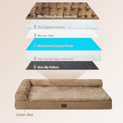 EHEYCIGA Large Dog Bed Memory Foam for Crate, Orthopedic Dog Bed Large Size Dogs with Washable Removable Cover, Waterproof Pet Sofa Couch with Nonskid Bottom, 35x22x6, Camel - Image 5