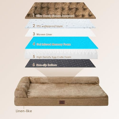 EHEYCIGA Large Dog Bed Memory Foam for Crate, Orthopedic Dog Bed Large Size Dogs with Washable Removable Cover, Waterproof Pet Sofa Couch with Nonskid Bottom, 35x22x6, Camel - Image 5