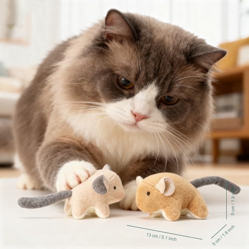 Plush Catnip Mice Toys with Rattle Sound- 2 Pcs Interactive Cat Toys for Indoor Cats, Durable Stress Relief Eco-Friendly Small Mouse Chew Playthings（with Catnip Bag - Image 3