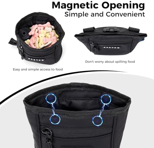 Dog Treat Pouch, Powerful Magnet Closure Device Dog Training Treat Bag Large Capacity Pet Treat Pouch with Poop Bag Dispenser Treat Bag for Dog Training with Metal Waistband Clip (Black) - Image 3