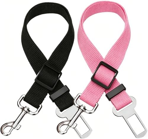 Elisel Elisel 2 Packs Adjustable Length Pet Dog Cat car seat Belt Pet seat Belt Pet Accessories for Dogs Cats and Pets (Black Pink) by Elisel