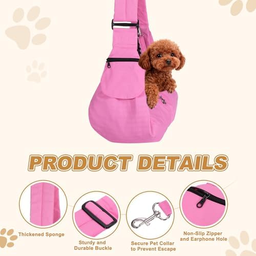 Dog Sling Carrier for Small Dogs and Cats Up to 16.5 Lbs, Soft Canvas with Zipper Pocket Pet Crossbody Shoulder Bag, (Pink, 1 Pcs) Intended for Outdoor/Camp/Travel - Image 3