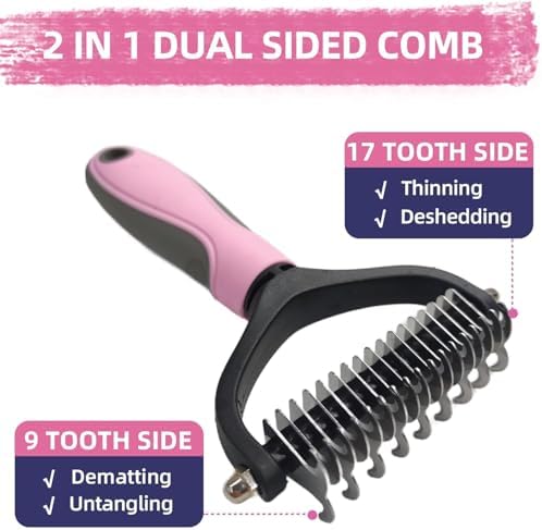 Dog Brush for Shedding,9 PCS in One Pet Slicker Hair Brush Kit with Pet Nail Clipper and File - Dog Cat Grooming Deshedding Undercoat Rake Brush Comb for All Small Large Dogs Cats Pink - Image 4