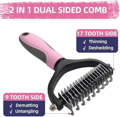 Dog Brush for Shedding,6 PCS in One Pet Slicker Hair Brush Kit Organizer Bag - Dog Cat Grooming Deshedding Undercoat Rake Brush Comb for All Small Large Dogs Cats Pink - Image 4