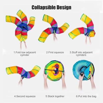 Bemodst S-Type Cat Tunnel, 2 Way/3 Way/4 Way/5 Way Collapsible S-Shape Small Animal Tubes Kitty Tunnels Interactive Maze House Toy with Storage Bag for Kitten Puppy Rabbit Guinea Pig (Rainbow-5 Way) - Image 5