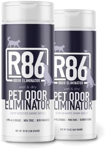 R86 Pet Odor Eliminator, Removes Odor from Litter Boxes, Carpet, and Hard Surfaces, Even Removes Skunk Smell from Cats & Dogs, Plant Based Formula, Use Wet or Dry, Hypoallergenic & Biodegradable by R86