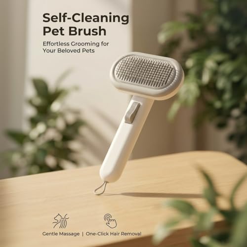 Cat Brush for Shedding, Self Cleaning Grooming Brush with Release Button, Deshedding Undercoat Comb for Indoor Cats Long & Short Haired, Pet Hair Remover Tool for Kitten Rabbit Massage - Image 2