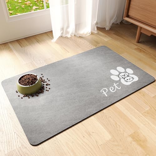 RUERYA Dog Food Mat Cat Feeding Mat for Food and Water Bowls,17"x27",Grey by RUEYA