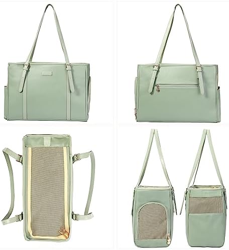 Lasaviin Fashion Dog Purse Pet Carrier Leather Bag for Small Dogs Cats Puppy, Portable Tote Bag Airline Approved Soft-Sided Carriers (Green) - Image 3