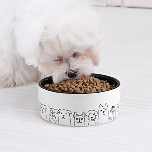 Fun Elements Ceramic Dog Bowls - Large, Non-Slip, 64 Fl Oz, Black with Adorable Dog Patterns (Large, Black) - Image 5