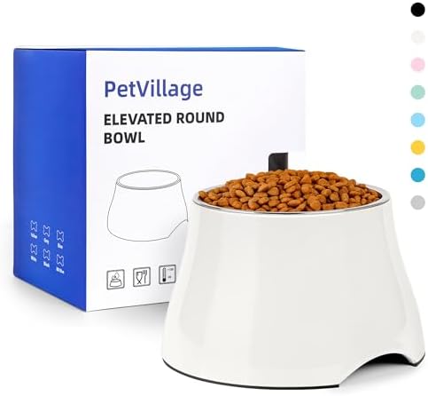 Dog Bowls,Cone Friendly Non Slip Single Dog Bowl with Stainless Steel Inner, Raised Bowls for Small Dogs Spaniel Dogs Long Ear, High Capacity, M/2 Cup White by Petvillage