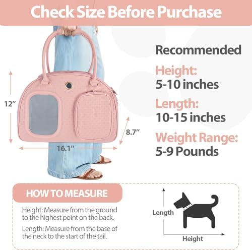 Dog Purse Carrier for Small Dogs, TSA Airline Approved Pet Tote Bag, Fashion Soft-Sided Puppy Carrier Purse with Pockets for Travel, Shopping, Daily Use (Pink, 16.1inch x 8.7inch x 12inch(LxWxH)) - Image 3