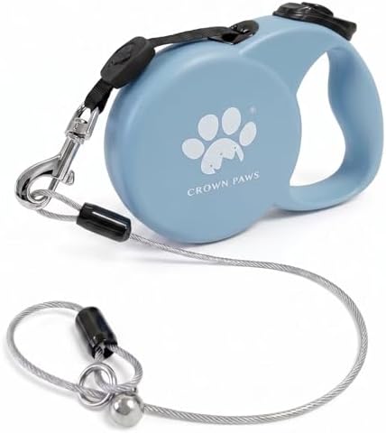 Chew Proof Retractable Dog Leash for Large Dogs, 16ft Heavy Duty Dog Lead with Anti-Chewing Steel Wire Rope, Tangle-Free 360° Swivel, One-Hand Brake & Lock, Blue L by CROWN+PAWS