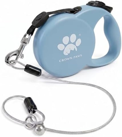 Chew Proof Retractable Dog Leash for Large Dogs, 16ft Heavy Duty Dog Lead with Anti-Chewing Steel Wire Rope, Tangle-Free 360° Swivel, One-Hand Brake & Lock, Blue L by CROWN+PAWS