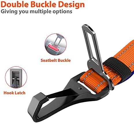IOKHEIRA Orange Dog Seatbelt - Adjustable Reflective Bungee Harness with Aluminum Swivel Carabiner - Image 3