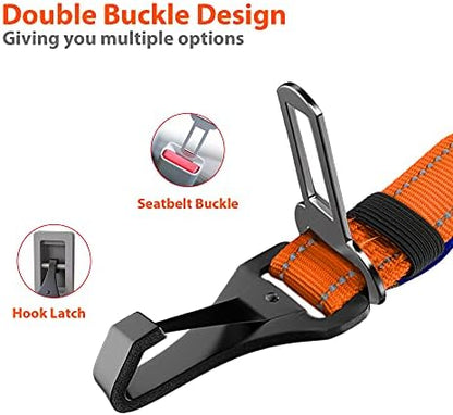 IOKHEIRA Orange Dog Seatbelt - Adjustable Reflective Bungee Harness with Aluminum Swivel Carabiner - Image 3