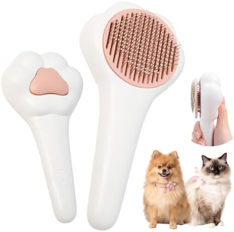 Self-Cleaning Pet Grooming Brush – Smooth Grooming Brush for Dogs and Cats, Easy Hair Removal with the Push of a Button, Gentle Shedding Remover for Small Pets (Cat Paw) by AdoPet
