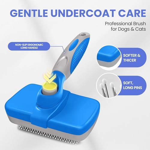 Self Cleaning Shedding Brush - 5-in-1 Professional Pet Grooming Kit Skin Friendly Grooming Tool for Dogs, Cats, and Puppies, Deshedding and Hair Removal for Long and Short Haired Pets（Blue-Grey） - Image 2