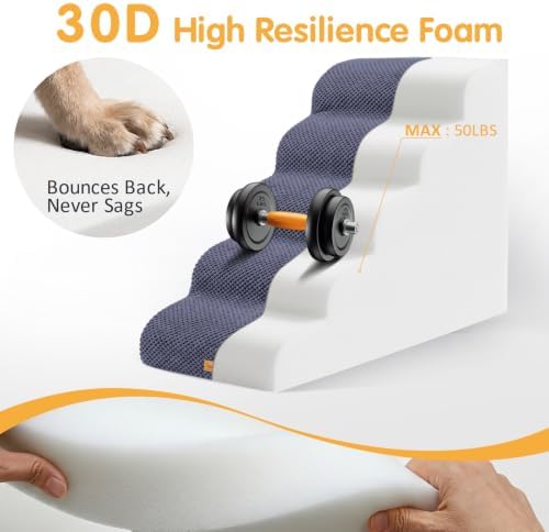 Topmart High Density Foam Dog Steps 5 Tiers, Extra Wide Deep Pet Steps - Image 3