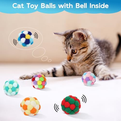 TUSATIY Interactive Cat Ball Toy,6pcs Fuzzy Kitty Balls with Bells,Cat Pom Pom Balls for Kittens to Keep Busy,Colorful Cat Chew Toys for Indoor Cats - Image 4