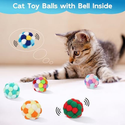 TUSATIY Interactive Cat Ball Toy,6pcs Fuzzy Kitty Balls with Bells,Cat Pom Pom Balls for Kittens to Keep Busy,Colorful Cat Chew Toys for Indoor Cats - Image 4