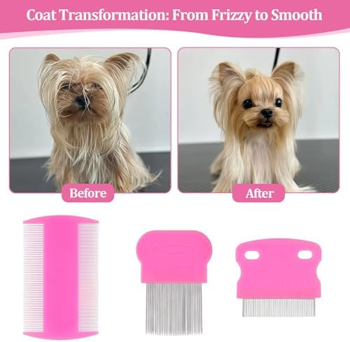 6 Pack Pet Grooming Combs, Stainless Steel Dog and Cat Grooming Combs with Rounded Teeth, Double-Sided Professional Pet Tear Stain Remover for Small, Medium, and Large Pets (Pink) - Image 5