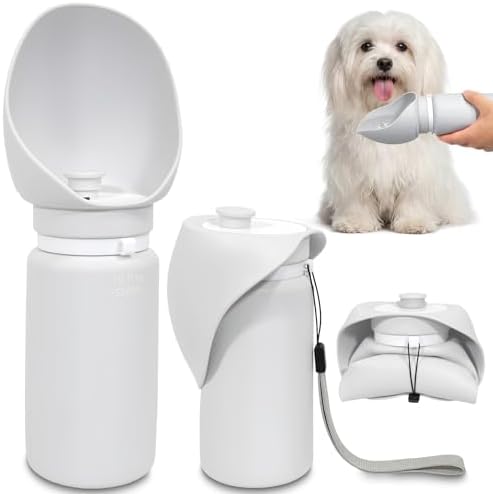 2 in 1 Foldable Dog Water Bottle, Leakproof Portable Pet Dispenser, Grey by HANDZEE