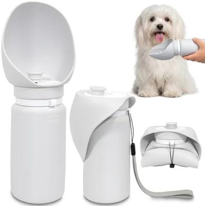 2 in 1 Foldable Dog Water Bottle, Leakproof Portable Pet Dispenser, Grey by HANDZEE