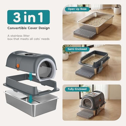 OLIXIS Stainless Steel Litter Box with Lid, Easy Cleaning - Image 4
