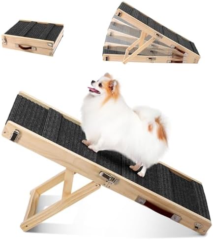 Small Dog Ramp, Dog Ramp for Bed, 13.7" W Foldable Pet Ramps for Small Dogs to Get on Couch Car - Adjustable from 10" to 19"- 32" Long with Non-Slip Mat for Dog Cat Climbing by EOJDDPA