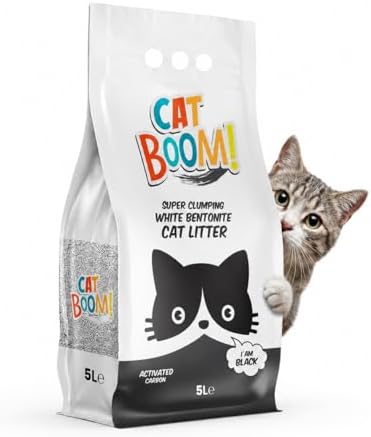 CatBoom Premium White Bentonite Clumping Clay Cat Litter Active Carbon| Super Absorbent Fine Granule Kitty Supplies | 99.5% Dust Free Multi-Cat Formula | Low Tracking Paw-Friendly 9.3 lb by MakroFood