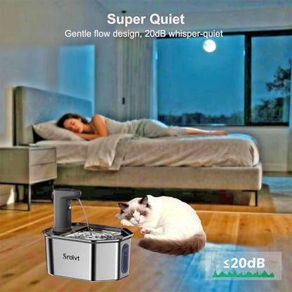 Cat Water Fountain Stainless Steel,Wireless,Battery Operated,2.6L,4Filters - Image 6