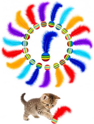 PET SHOW 20 Pack Cat Toy Balls for Indoor Cats 1.4inch with Feathers by PETSHOW