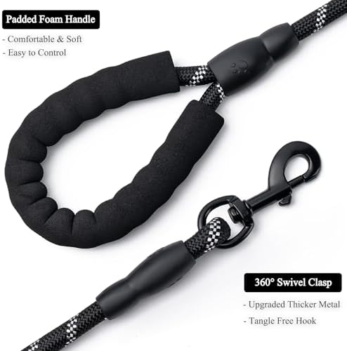 2 Pack Dog Leash, Heavy Duty Nylon Rope Pet Leashes(6FT-1/2,Black/Green) - Image 3