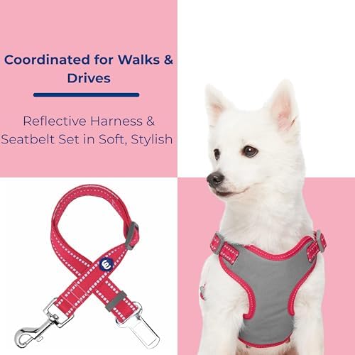 Blueberry Pet Pastel Colored Reflective Dog Harness with Seatbelt Clip – Adjustable No-Pull Pet Vest for Walking and Car Safety, Medium Size in Very Berry - Image 6