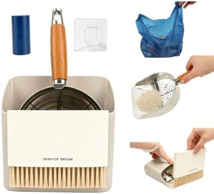 Cat Litter Scoop, Stainless Steel Litter Box Scooper Set, Included 1 Kitty Litter Scooper, 1 Wrenches, 1 Set of Brooms and Dustpans, 15 Kitty Waste Bags by Unknown