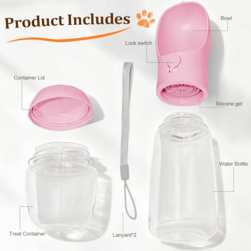 Portable Dog Water Bottle with Food Container, Pink, 19oz - Image 6