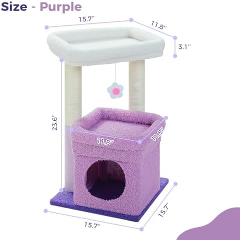 PEQULTI Small Cat Tree Tower for Indoor Cats, Sisal Post&Cozy Condo, Purple - Image 3