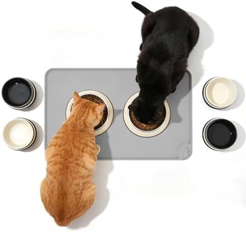 Large Waterproof Silicone Pet Feeding Mat Nonslip Raised Edges 19"x12" Gray by Kaxionage