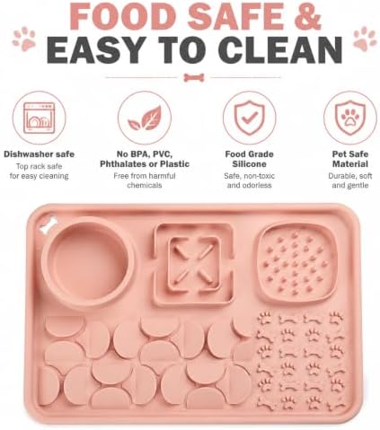 Silicone Dog Slow Feeder Lick Mat with Suction Cups, Multi-Puzzle Partition Pet Snuffle Feeding Tray for Puppy Cat Slow Eating Boredom Relief Training (Nude Pink) - Image 7