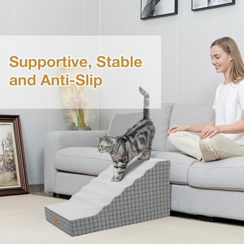 Pets Ramp for High Beds, Small Dogs & Senior Cats - Non-Slip Texture & Machine Washable Cover - Supportive Foam for Joint Comfort, Easy Climb for Couch, Sofa, Furniture (Gery) - Image 6